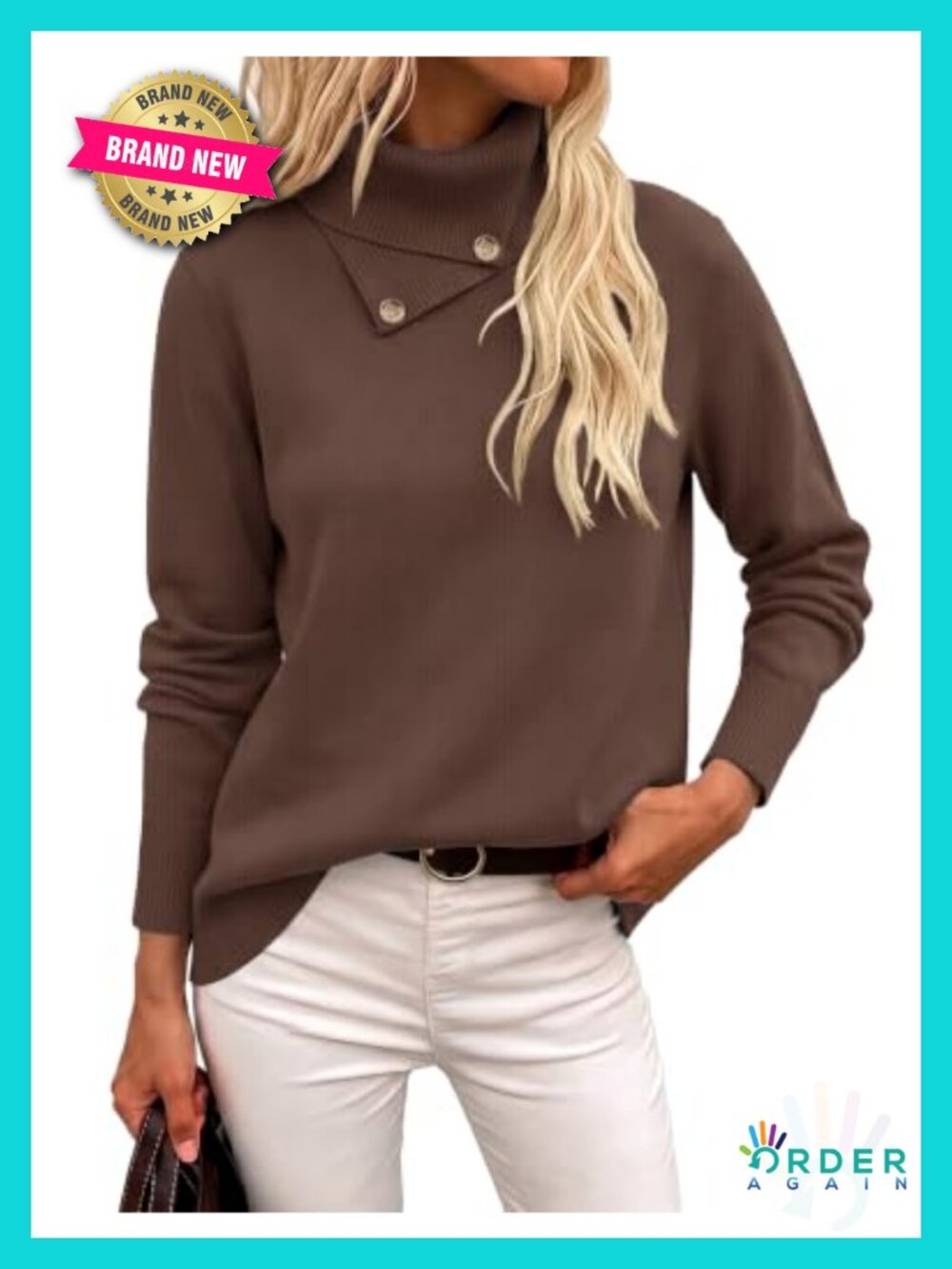 Asymmetrical Turtleneck Knit Sweater Long Sleeve Pullover for Fall Winter